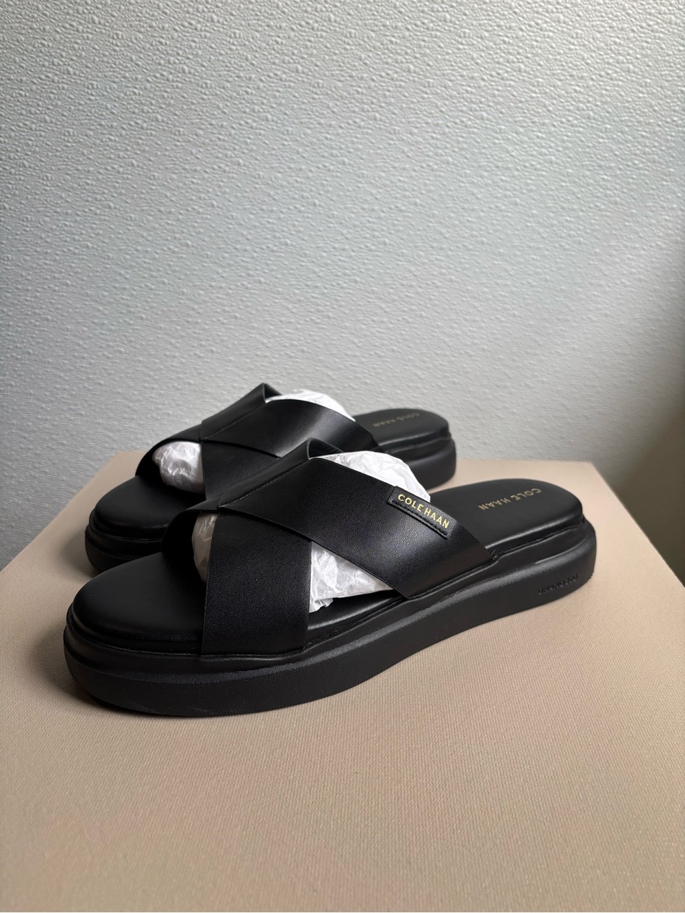 Cole Haan Women's Grandpro Rally Criss Cross Slide Black Sandals Size 10B